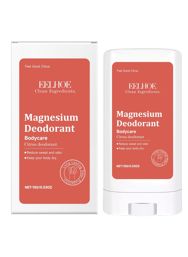 إيلهو مزيل عرق بالمغنيسيوم خالٍ من الألمنيوم طبيعي للنساء والرجال، مكونات طبيعية وعضوية، حماية منعشة وطويلة الأمد، برائحة الحمضيات، 15 جرام - Image 1